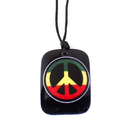 Unique necklaces and pendants with tree of life motifs for nature-inspired elegance-Black Cord Necklace Reggae Vibes Dog Tag Peace Rasta Peace Sign Pendant 1SZ FIt