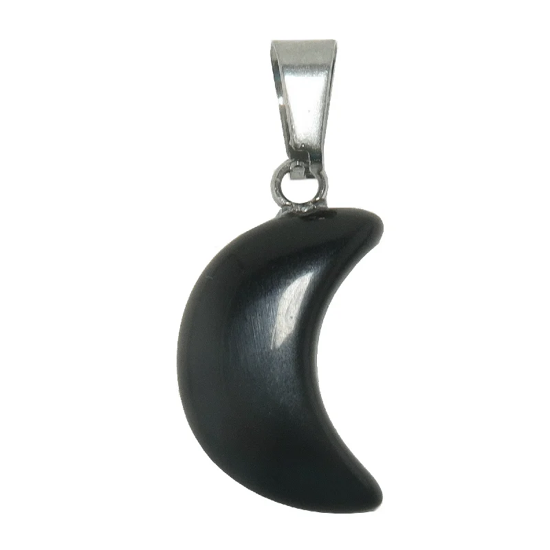 Necklaces and pendants with abstract shapes for a modern, creative appearance-Black Obsidian Pendant Crescent New Moon Silver