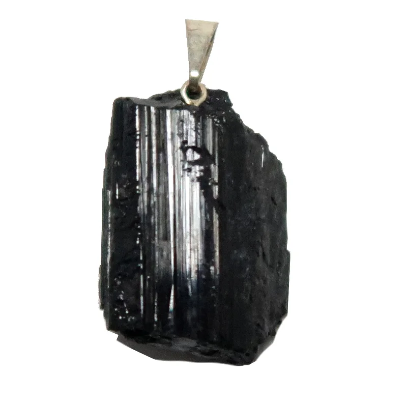 Black Tourmaline Pendant Raw Crystal Savior Silver