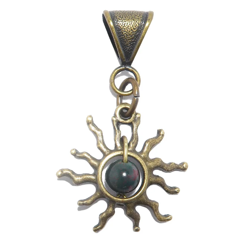 Best necklaces and pendants with heart-shaped designs for a romantic look-Bloodstone Pendant Brewing Sun Hot 'n Cool Crystal Brass