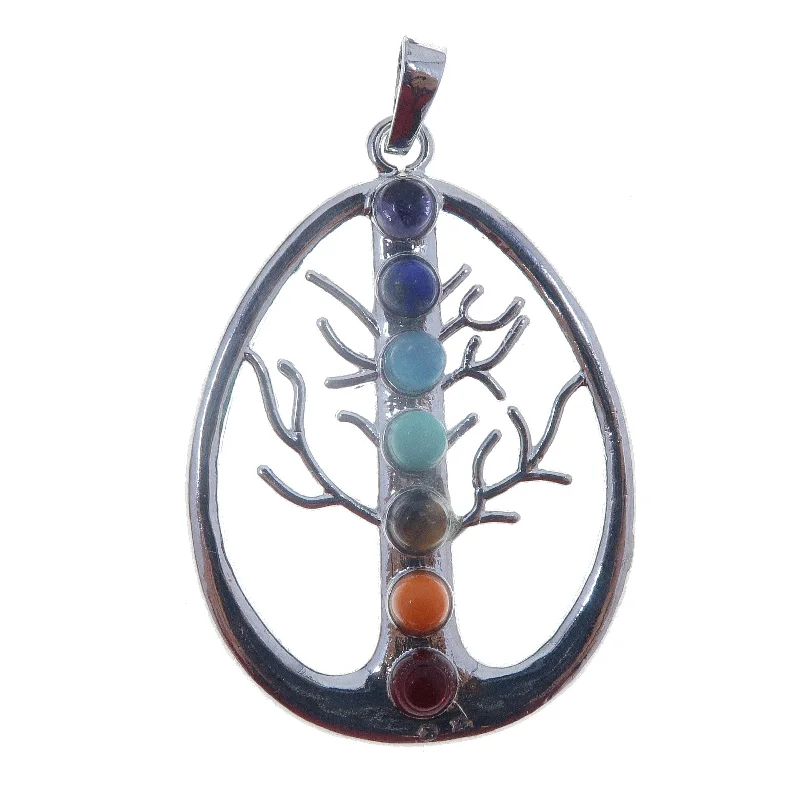 Best necklaces and pendants for everyday wear with minimalist designs-Chakra Pendant Tree of Life Rainbow 7 Stones Silver