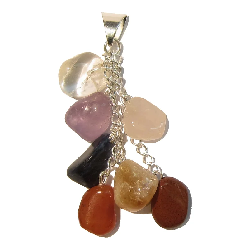 Best necklaces and pendants with art deco elements for a vintage, glamorous design-Chakra Pendant 7 Rainbow Stones on Dangling Silver