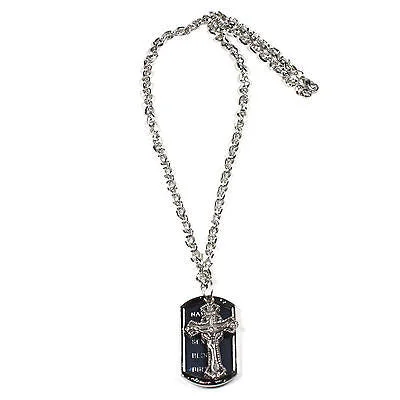 Beautiful necklaces and pendants with geometric shapes for a modern, artistic design-Chrome Choker Dog Tag Necklace Jesus Christ Messiah Chrome Chain Necklace 18"