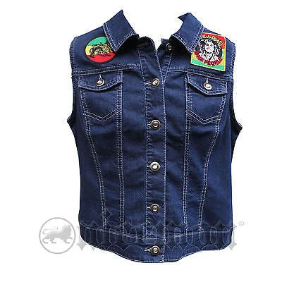 Elegant necklaces and pendants with diamond accents for added sparkle-Empress Jeans Vest Rasta Apparel Rasta Patch Reggae Jamaica Rastafari Irie PXL