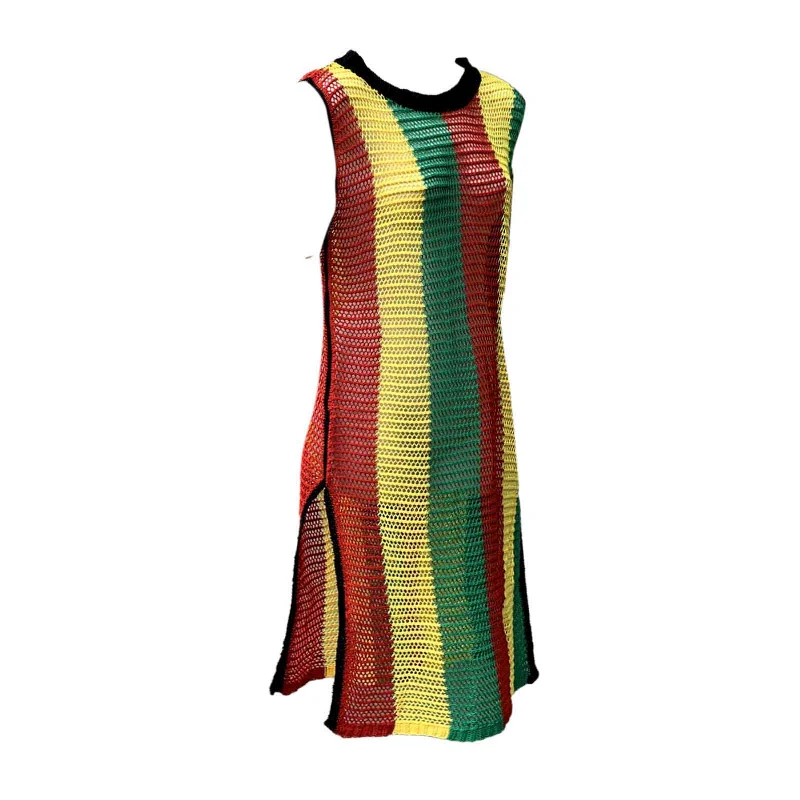 Necklaces and pendants with diamond pendants for a luxurious sparkling effect-Fishnet Beach Mesh Dress Ladies Empress Rasta Stripes Reggae ONE SIZE FIT