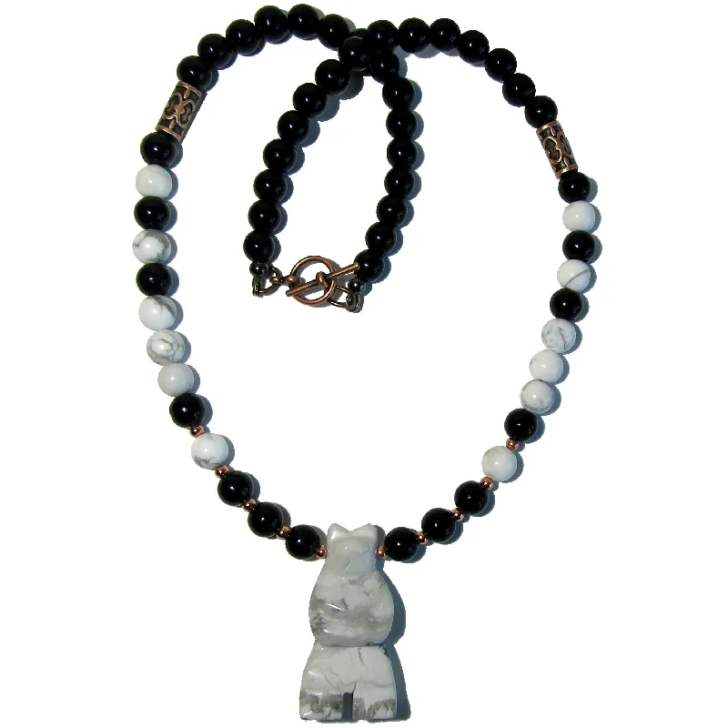 Best necklaces and pendants with infinity hearts for a romantic, eternal symbol-Howlite Necklace White Bear Black Obsidian Protector