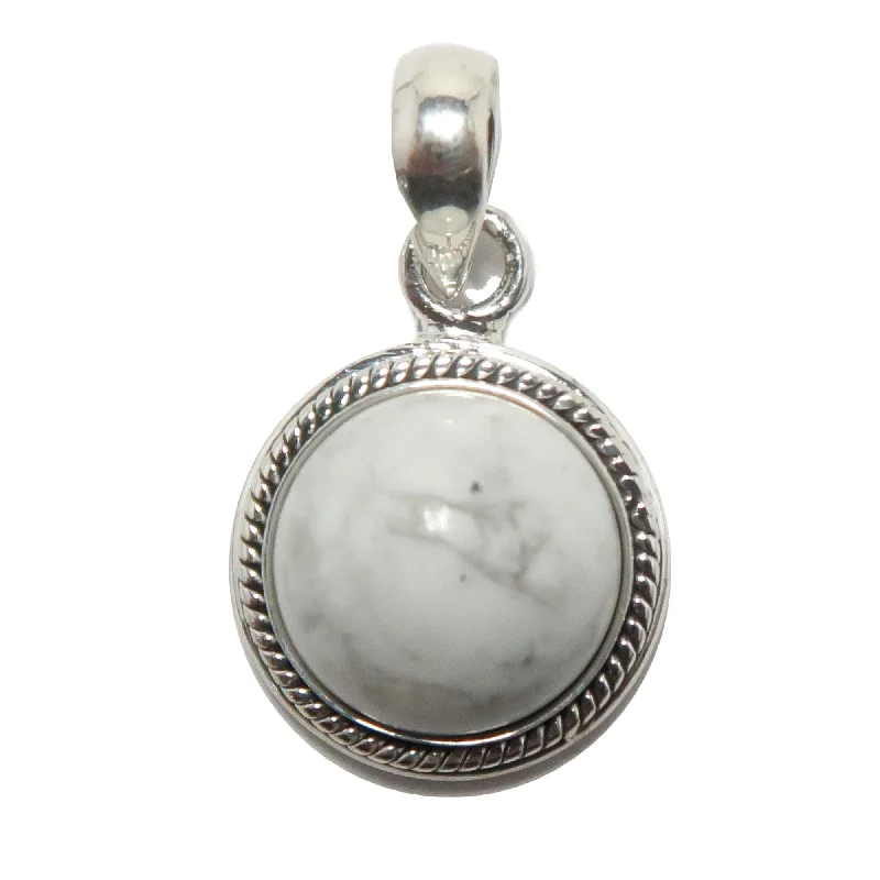 Necklaces and pendants with matching rings for a coordinated set of jewelry-Howlite Pendant Cute White Spot Sterling Silver