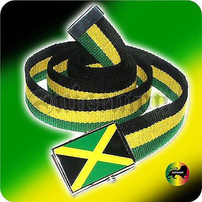 Best necklaces and pendants with floral designs for a feminine and elegant feel-Jamaica Cavas Belt Flag Buckle Rasta Rastafari Kingston Usain Marley Irie 48"