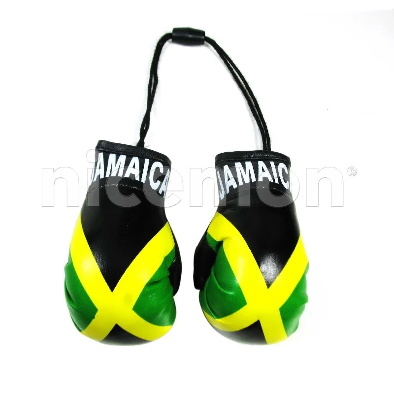 Stunning necklaces and pendants with turquoise and gold for a vibrant, earthy look-Caribbean Flag Boxing Gloves Car Rearview Ornament Irie Kingston Reggae Irie 4"