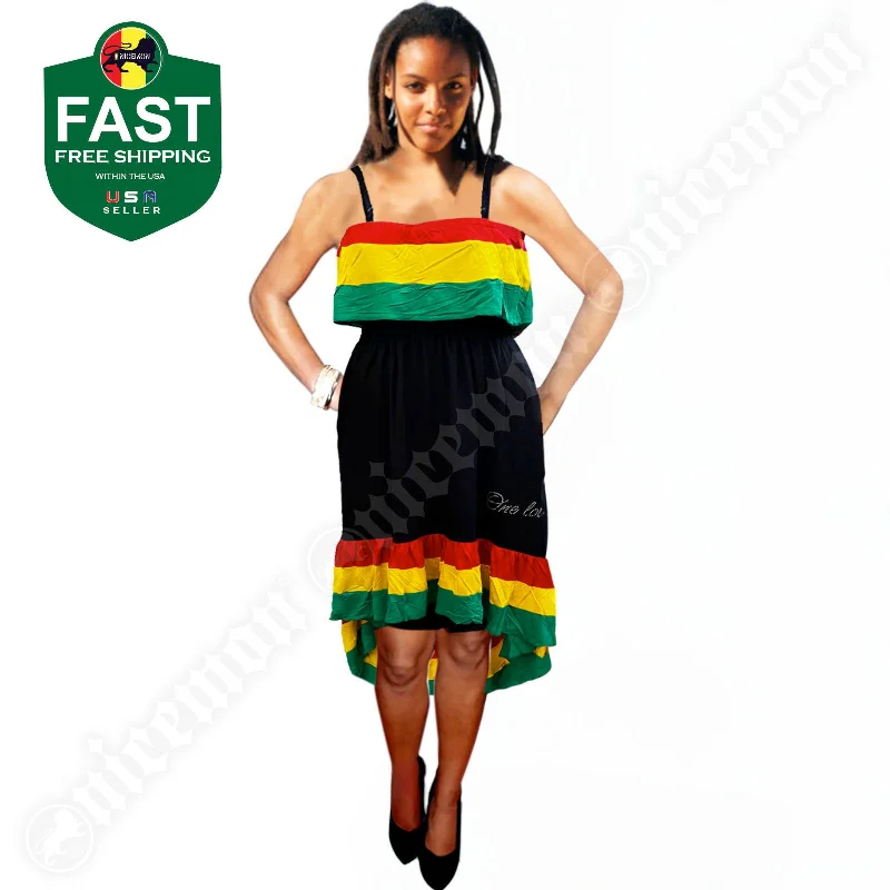 Stunning necklaces and pendants with chakra stones for healing and balance-Jamaica Rasta Roots Ladies Empress Short Dress Long Back Reggae 1 Size Fit