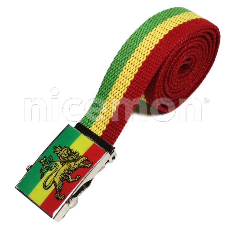 Best necklaces and pendants with matching rings for a coordinated jewelry set-Jamaica Lion Of Judah Africa Afro Ethopia Selassie Canvas Belt 1 SZ Adjustable