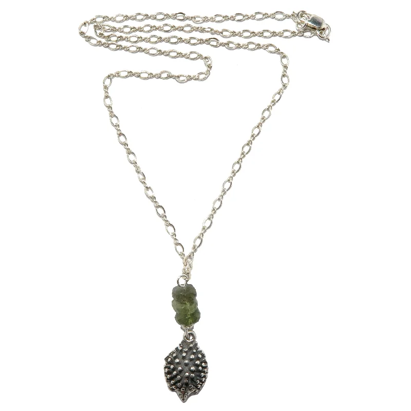 Simple necklaces and pendants with tiny charms for a delicate and casual vibe-Moldavite Necklace Friendly Hedgehog Sterling Silver