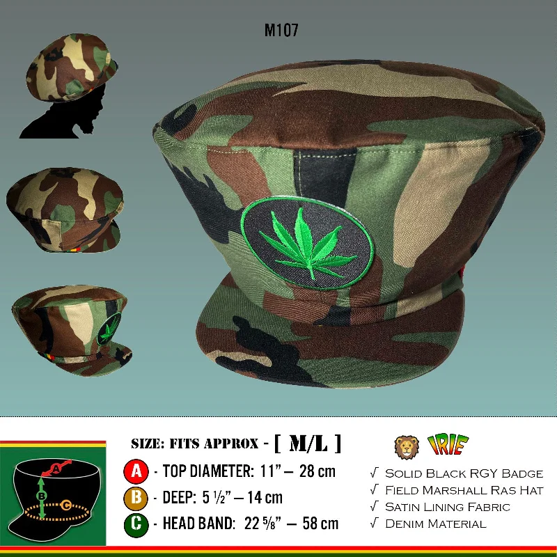 Necklaces and pendants with enamel accents for a colorful, eye-catching appearance-Green Leaf Camo Rasta Cap Hat Reggae Rastafari Dubwise Jamaica Negus Marley M/L 58 cm