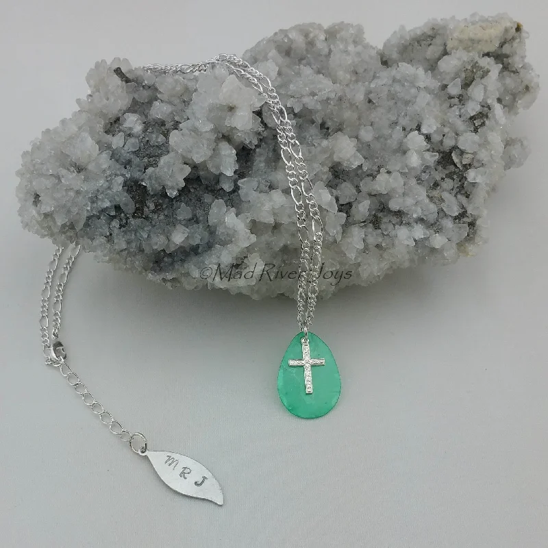 Elegant necklaces and pendants with infinity symbols for timeless designs-Necklace--Capiz Cross--Green/Silver