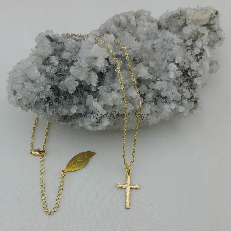 Simple necklaces and pendants with tiny charms for a delicate and casual vibe-Necklace--Cross--Textured Gold