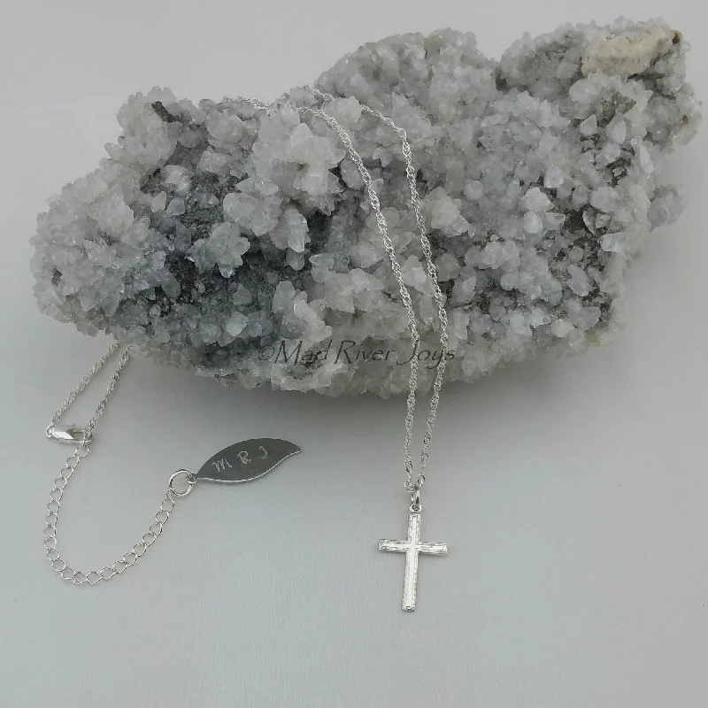 Personalized necklaces and pendants with initials for a customized and meaningful gift-Necklace--Cross--Textured Silver