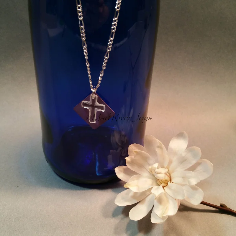 Necklaces and pendants with custom designs for a completely unique jewelry piece-Necklace--Crystal Cross--Purple/Silver