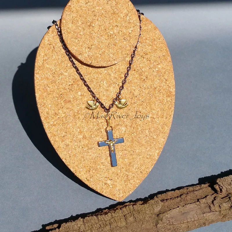 Necklaces and pendants with matching rings for a coordinated set of jewelry-Necklace--Father, Son, & Holy Ghost--Gun Metal