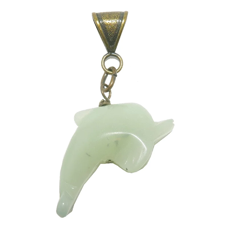 Unique necklaces and pendants with gemstones for a colorful and vibrant statement-Serpentine Pendant Lucky Dolphin Animal Play Brass