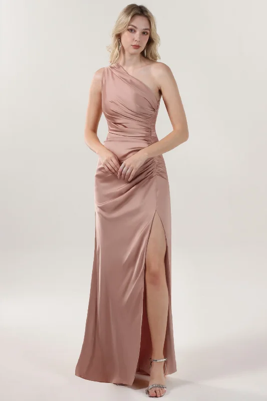 Stunning necklaces and pendants with ruby gemstones for a luxurious red hue-Sheath-Column Maxi Luxe Satin Bridesmaid Dress CS0606BM