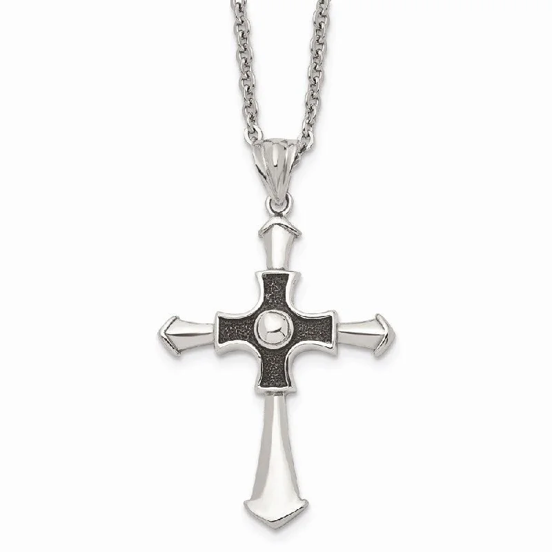 Best necklaces and pendants with oval pendants for a classic, elegant shape-Stainless Steel Antiqued & Polished Cross 22in Necklace