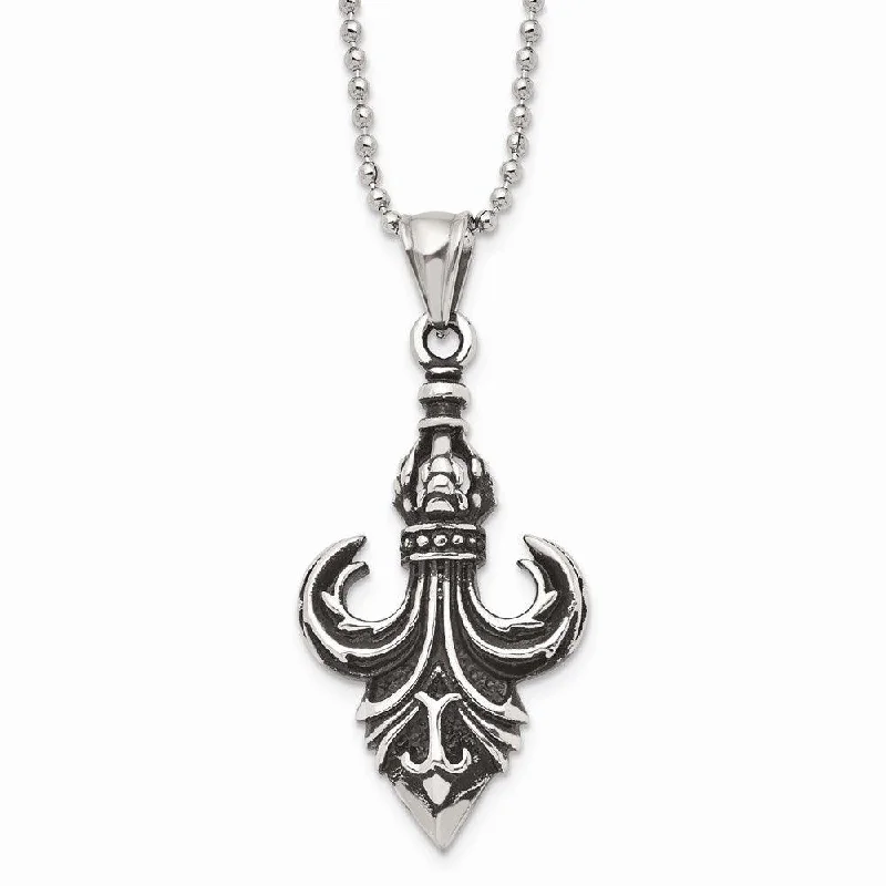 Best necklaces and pendants with vintage coin pendants for a unique accessory-Stainless Steel Antiqued & Polished Fleur de lis Necklace