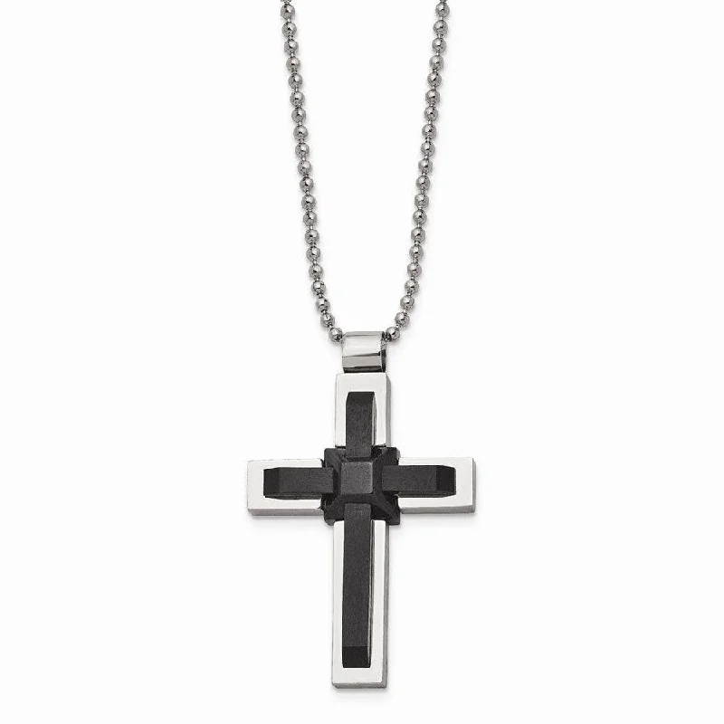 Elegant necklaces and pendants with diamond accents for added sparkle-Stainless Steel Black IP-plated and Polished Cross 20in Necklace