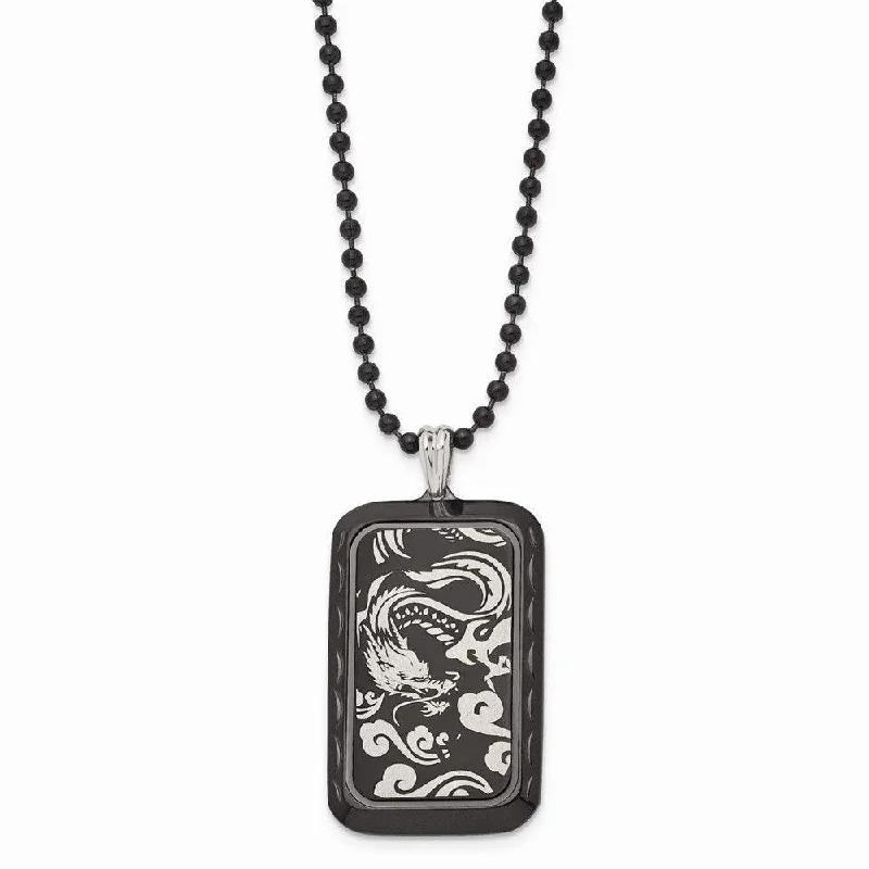 Personalized necklaces and pendants with name engravings for a custom touch-Stainless Steel Black IP-plated with Dragon Dog Tag Necklace