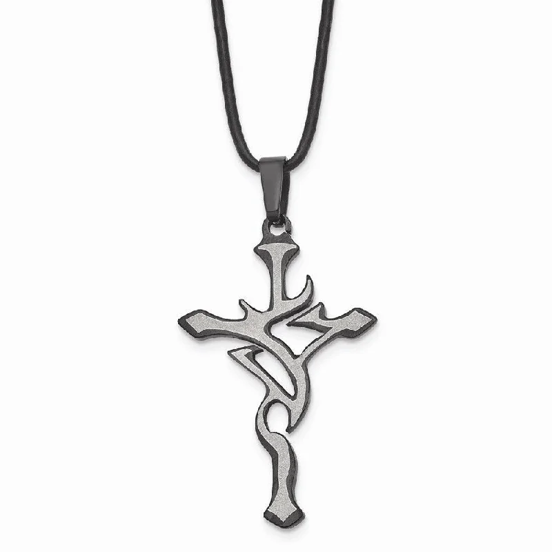 Best necklaces and pendants with glowing moonstone for an ethereal glow-Stainless Steel Black Plated and Grey Accent Cross Necklace