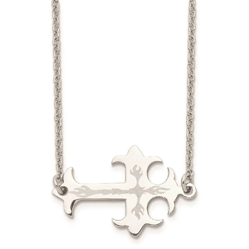 Beautiful necklaces and pendants with tree branch motifs for a nature-inspired design-Stainless Steel Brushed & Polished Sideways Cross Necklace