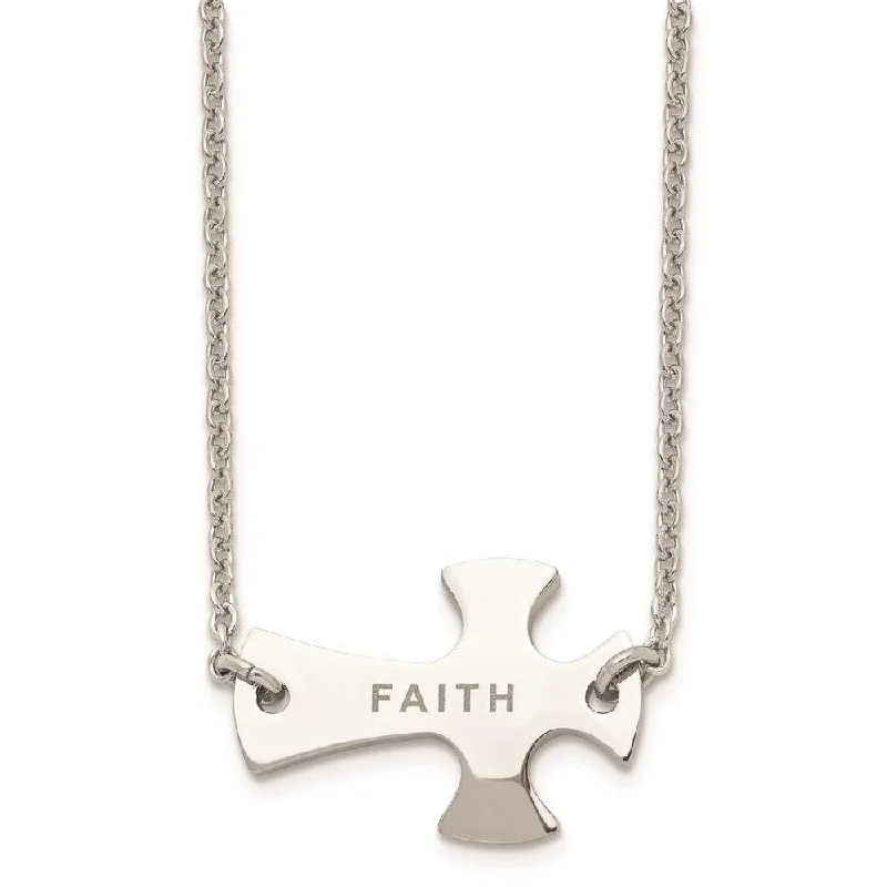 Necklaces and pendants with enamel accents for a colorful, eye-catching appearance-Stainless Steel Faith Large Sideways Cross Necklace