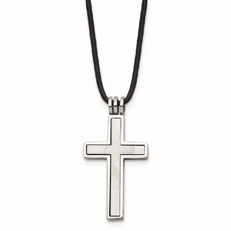 Necklaces and pendants with ocean-inspired designs for a refreshing, beachy feel-Stainless Steel Leather Cord Cross Necklace