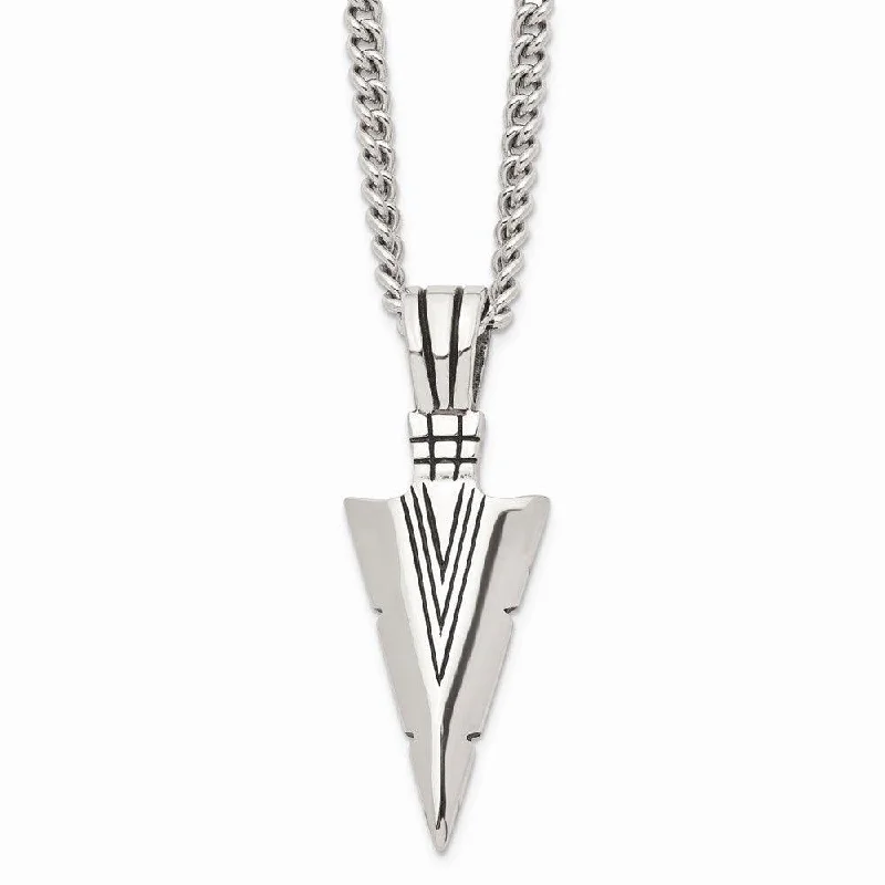 Stunning necklaces and pendants with ruby and diamond combinations for a luxurious effect-Stainless Steel Polished & Antiqued Dagger 22in Necklace