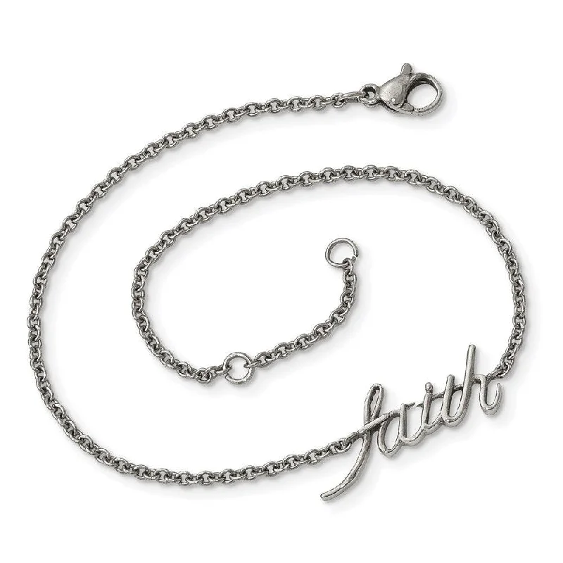 Trendy necklaces and pendants with statement pieces for a bold fashion statement-Stainless Steel Polished FAITH with 1in ext. Anklet