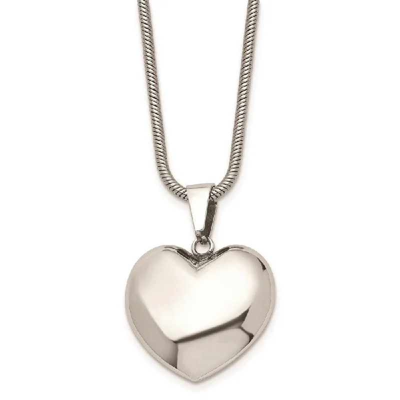 Unique necklaces and pendants with gemstones for a colorful and vibrant statement-Stainless Steel Polished Puff Heart 20in Necklace