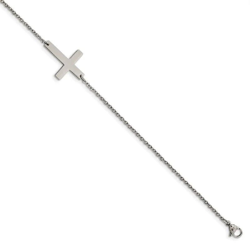 Beautiful necklaces and pendants with butterfly motifs for a whimsical style-Stainless Steel Polished Sideways Cross Anklet