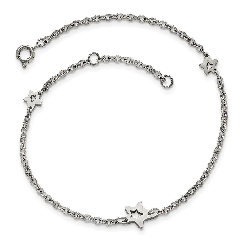 Necklaces and pendants with clear quartz for a pure and radiant look-Stainless Steel Polished Stars with 1in extension Anklet