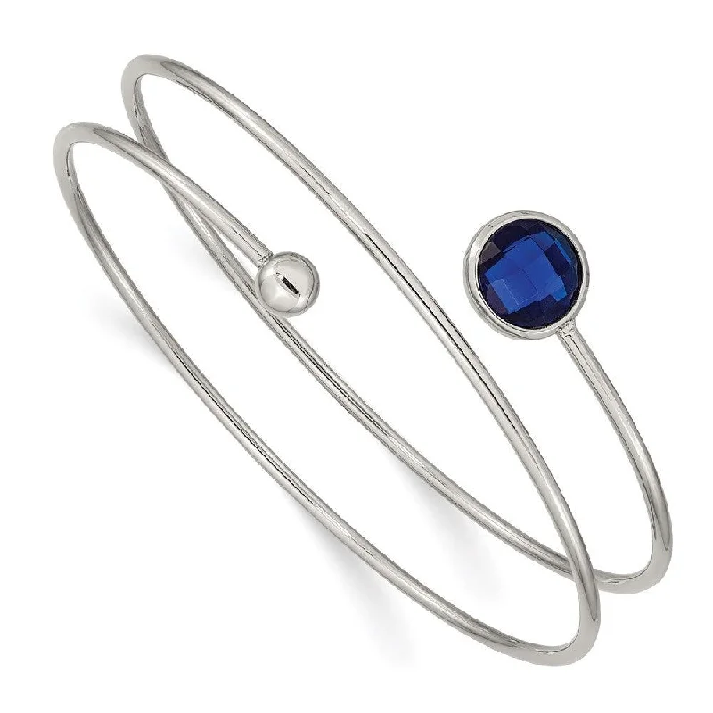 Stunning necklaces and pendants with chakra stones for healing and balance-Stainless Steel Polished with Blue Glass Flexible Bangle