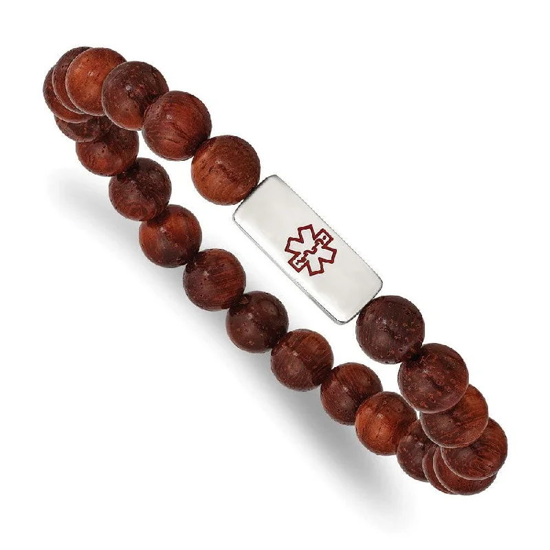 Best necklaces and pendants with statement designs for a fashionable accessory-Stainless Steel Polished with Enamel Medical ID Padauk Wood Bracelet