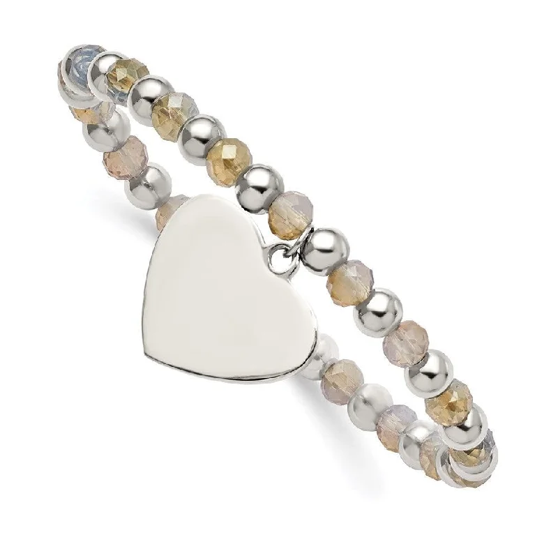 Necklaces and pendants with star-shaped designs for a whimsical, celestial touch-Stainless Steel Polished with Glass Beads Heart Dangle Stretch Bracelet