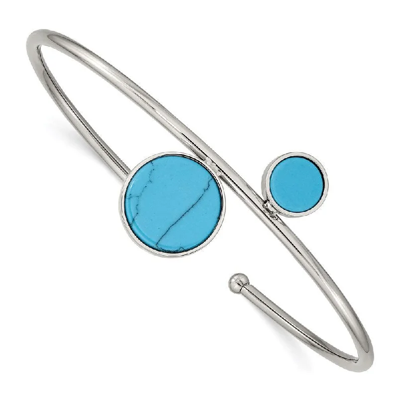 Necklaces and pendants with infinity love symbols for an eternal, romantic gesture-Stainless Steel Polished with Reconstructed Turquoise Flexible Bangle