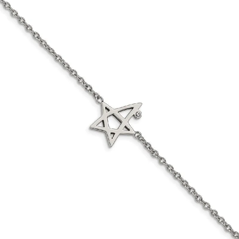 Best necklaces and pendants with matching rings for a coordinated jewelry set-Stainless Steel Polished with Swarovski Crystals 7.5in w/1in ext. Star Brac