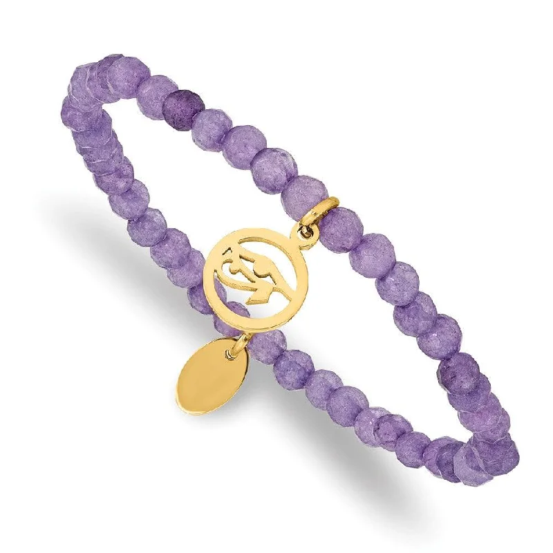 Best necklaces and pendants with intertwined designs for a symbol of unity-Stainless Steel Polished Yellow IP Eye of Horus Purple Jade Stretch Bracele