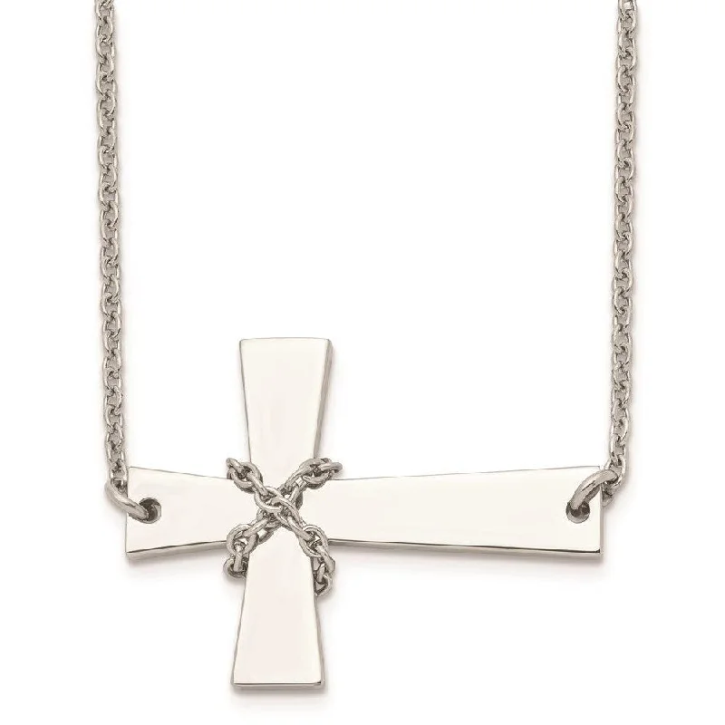 Necklaces and pendants with star-shaped designs for a whimsical, celestial touch-Stainless Steel Sideways Cross w/Chain Necklace