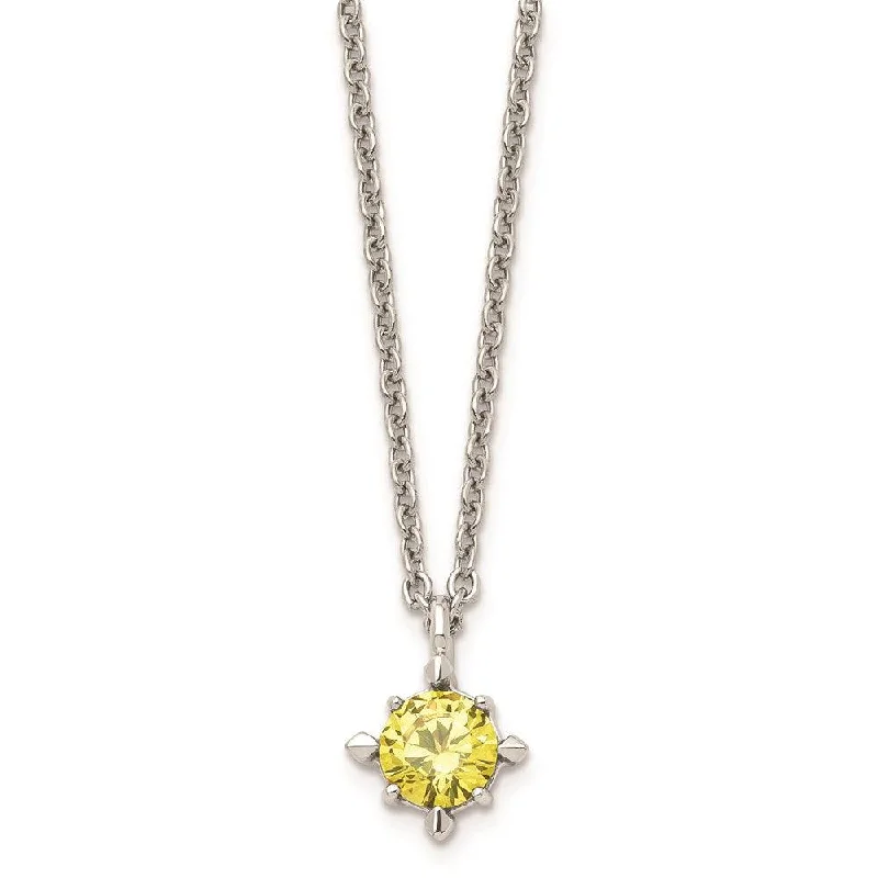 Necklaces and pendants with custom designs for a completely unique jewelry piece-Stainless Steel Yellow CZ Pendant 18in Necklace