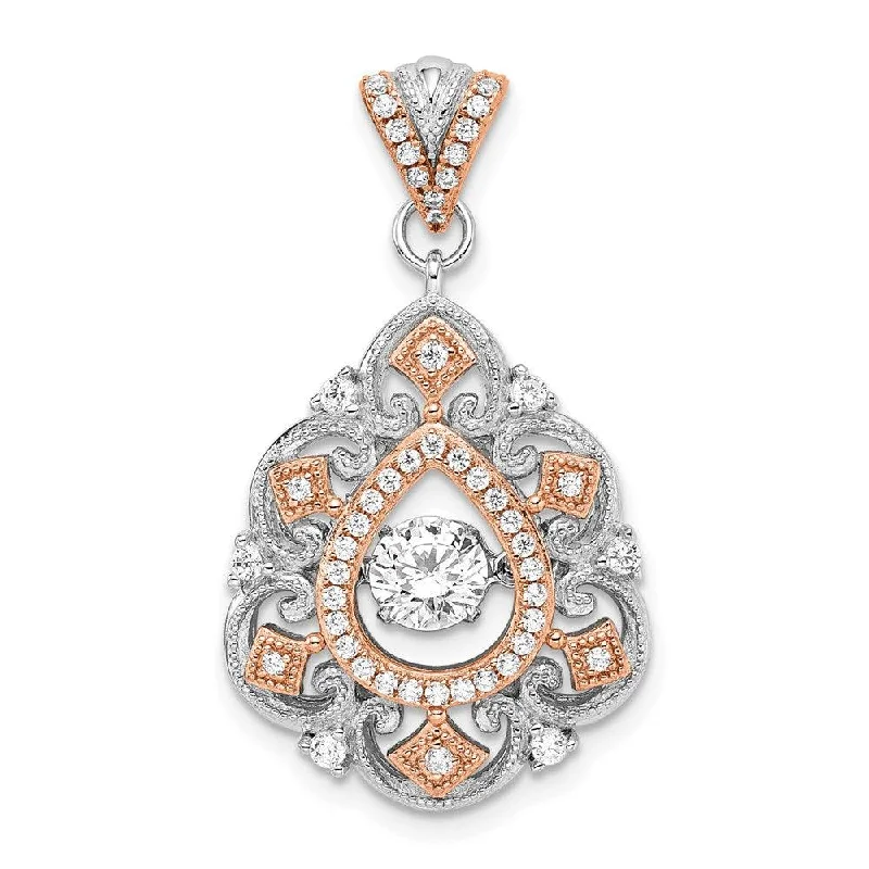 Beautiful necklaces and pendants with gemstone teardrops for an elegant effect-Sterling Silver Plat-plate Rose-tone Vibrant Swarovski Zirconia Fancy Penda