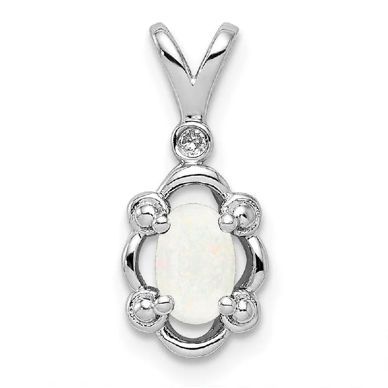 Best necklaces and pendants with art deco elements for a vintage, glamorous design-Sterling Silver Rhodium-plated Created Opal & Diam. Pendant