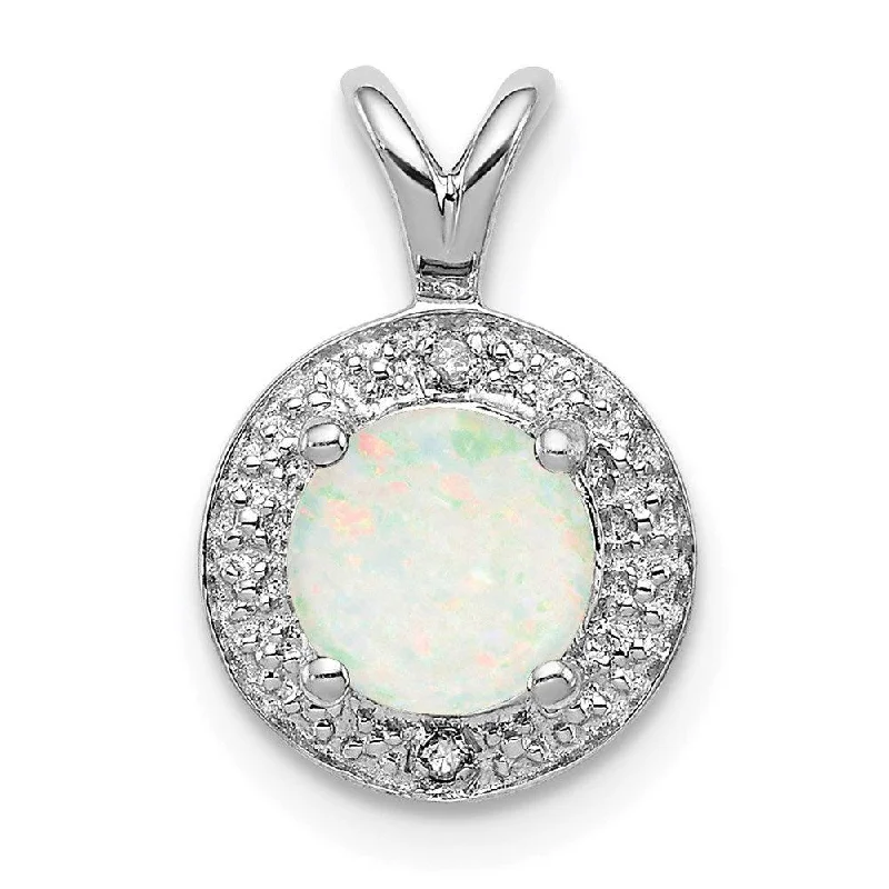 Beautiful necklaces and pendants with geometric shapes for a modern, artistic design-Sterling Silver Rhodium-plated Diam. & Created Opal Pendant