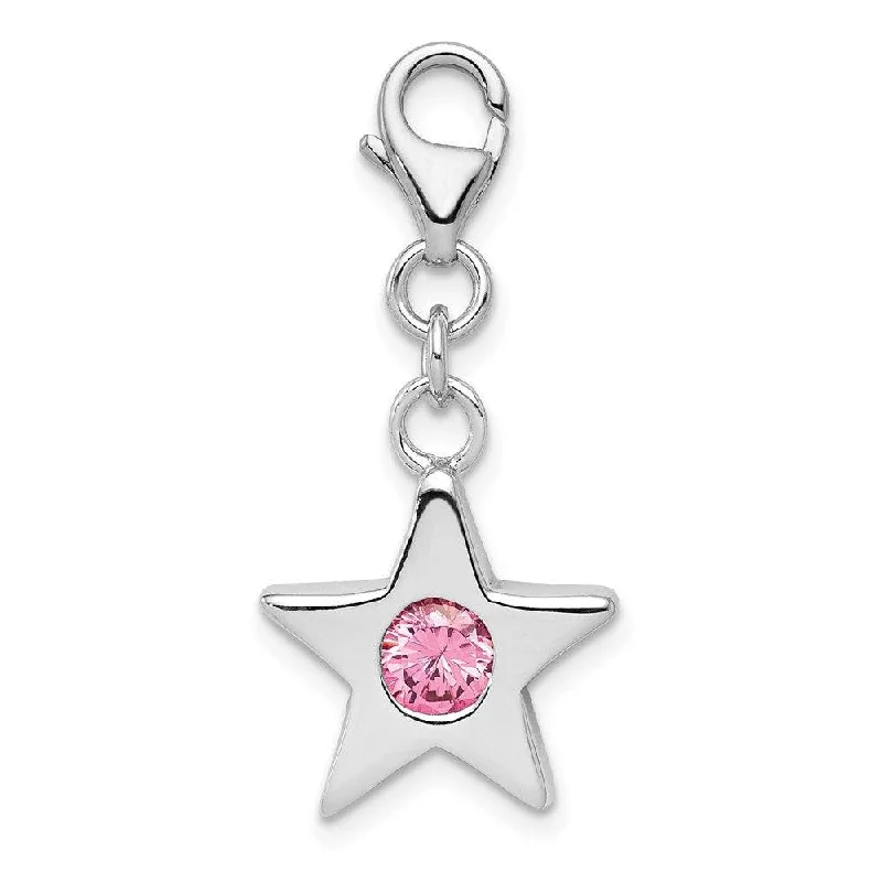 Best necklaces and pendants with matching rings for a coordinated jewelry set-Sterling Silver Rhodium-plated October CZ Birthstone Star Charm