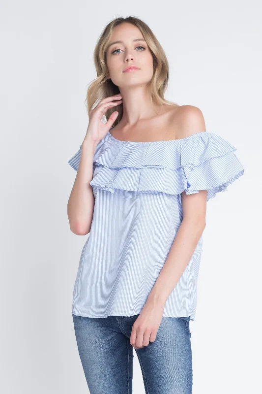 Best necklaces and pendants with matching earrings for a coordinated, elegant look-Women's Striped Off Shoulder Ruffle Stripe Blouse